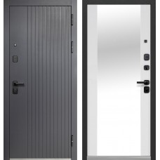 Дверь металлическая Бизнес-Класса Вертикаль Сатин графит / Эмалит белый Зеркало