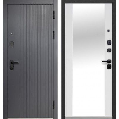 Дверь металлическая Бизнес-Класса Вертикаль Сатин графит / Эмалит белый Зеркало