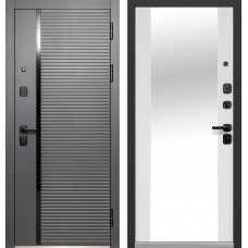 Дверь металлическая Бизнес-Класса Горизонталь Сатин графит / Эмалит белый Зеркало