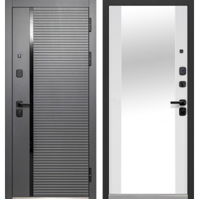 Дверь металлическая Бизнес-Класса Горизонталь Сатин графит / Эмалит белый Зеркало