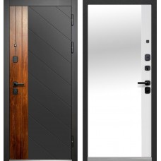 Дверь металлическая Бизнес-Класса Диагональ Антрацит софт-Грецкий орех / Эмалит белый Зеркало