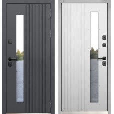 Дверь металлическая Бизнес-Класса Termo Рейка Муар 7024 / Эмалит белый Стеклопакет