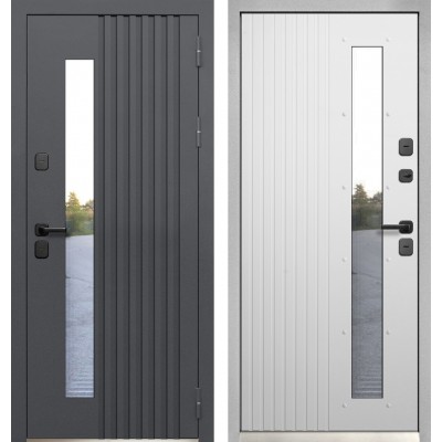 Дверь металлическая Бизнес-Класса Termo Рейка Муар 7024 / Эмалит белый Стеклопакет