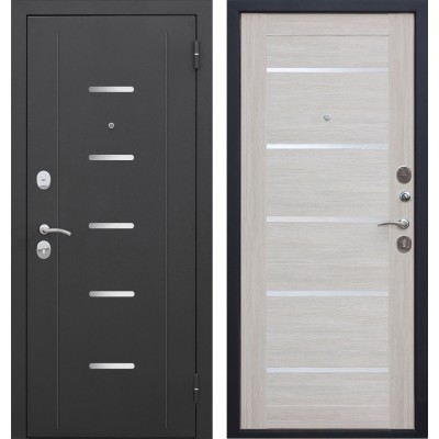 Дверь металлическая 7,5 см Гарда Чёрный муар / Лиственница беж Царга