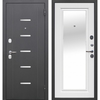 Дверь металлическая 7,5 см Гарда Антик серебро / Ясень белый Зеркало