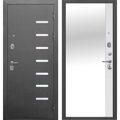 Дверь металлическая 9 см Антик серебро / Эмалит белый Зеркало