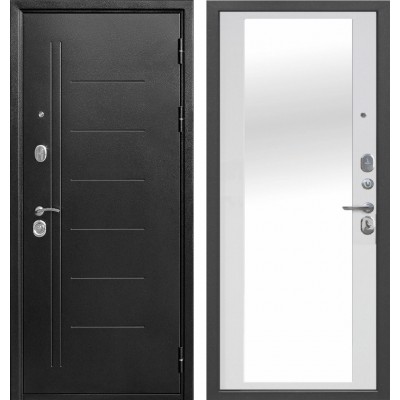 Дверь металлическая 9 см Троя Антик серебро / Эмалит белый Зеркало