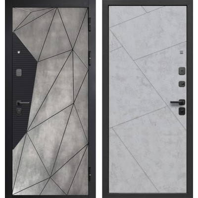 Дверь металлическая 9 см Геометрия Сатин черный - Бетон лофт грей / Бетон снежный