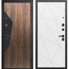 Дверь металлическая 9 см Геометрия Сатин черный - Орех каньон коньяк / Эмалит белый
