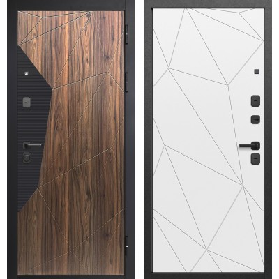 Дверь металлическая 9 см Геометрия Сатин черный - Орех каньон коньяк / Эмалит белый