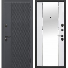 Дверь металлическая 7,5 см Флорида Чёрный кварц / Эмалит белый Зеркало