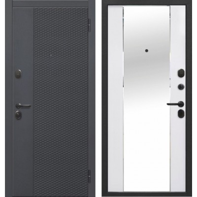 Дверь металлическая 7,5 см Флорида Чёрный кварц / Эмалит белый Зеркало