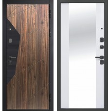 Дверь металлическая 9 см Геометрия Сатин черный - Орех каньон коньяк / Эмалит белый Зеркало