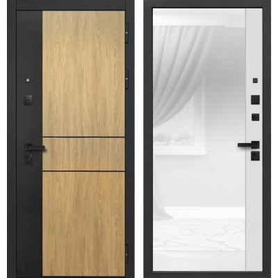 Дверь металлическая 9,0 см Умный ДОМ-2 Сатин черный - Дуб мадейра янтарь / Лайт грей, Лакобель белое
