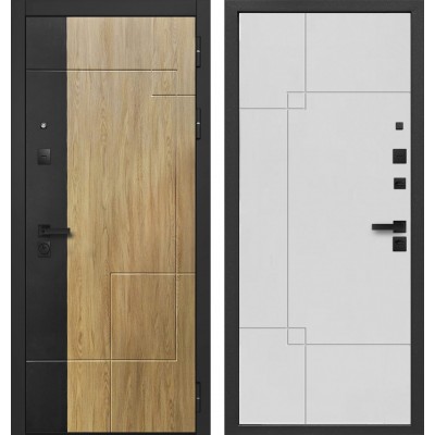 Дверь металлическая 9,0 см Умный ДОМ-3 Сатин черный - Дуб мадейра янтарь / Эмалит серый