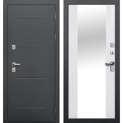 Дверь металлическая 11 см Изотерма Антик серебро / Эмалит белый Зеркало с Терморазрывом