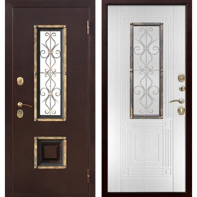 Дверь металлическая Венеция Антик медь / Ясень белый Уличный вариант
