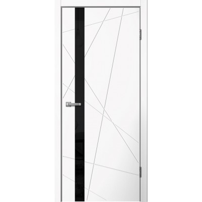 Дверное полотно Line 02 Белый ПВХ Глухое Lacobel чёрное